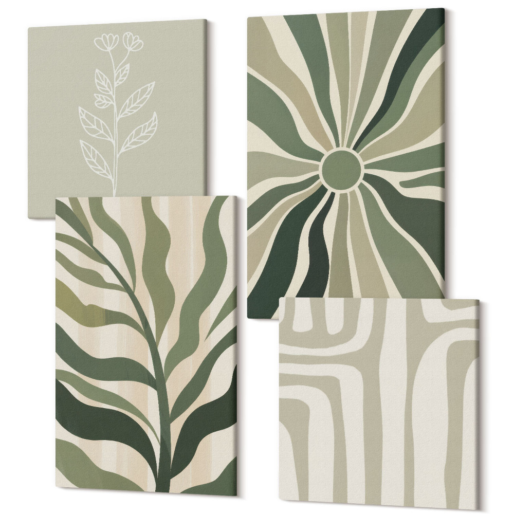 Sada 4 obrazů Rostlinné vzory v odstínech zeleného minimalismu