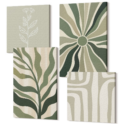 Sada 4 obrazů Rostlinné vzory v odstínech zeleného minimalismu