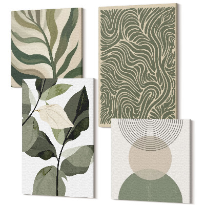Sada 4 obrazů Listy a geometrické tvary abstraktní