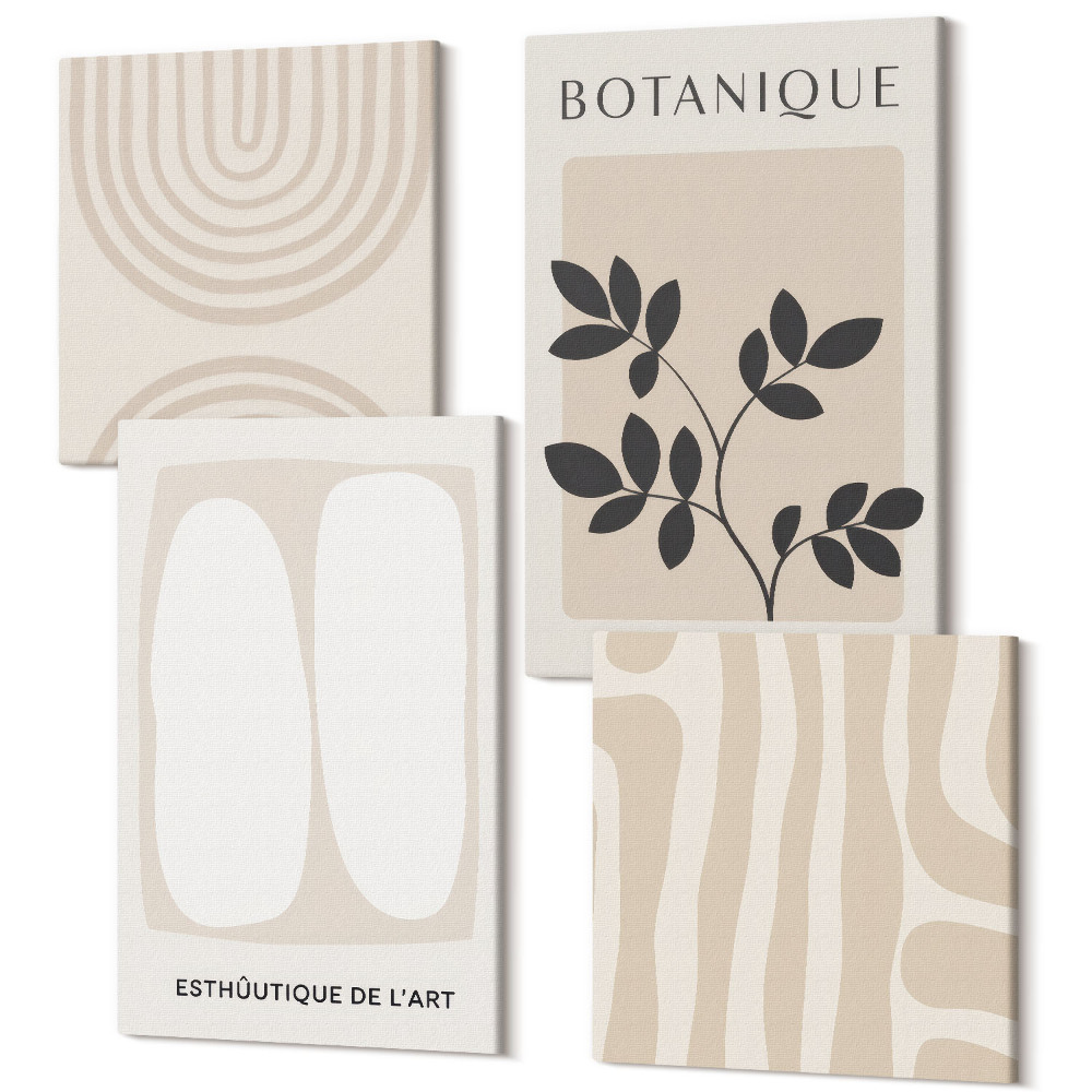 Sada obrazů na zeď kvadryptych Boho jemné plakáty s abstraktními rostlinnými motivy