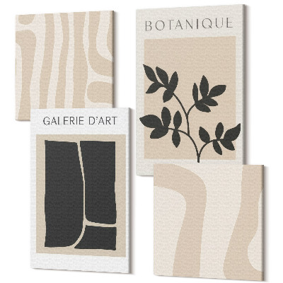 Sada 4 obrazů Abstraktní tvary a rostlinné motivy v neutrálních tónech