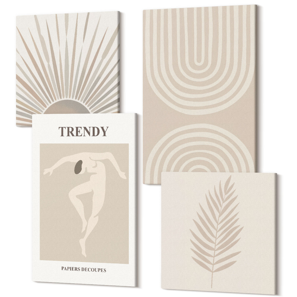 Sada 4 obrazů Pastelové plakáty, módní boho abstrakce