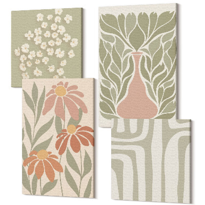 Sada 4 obrazů Květinové motivy, minimalistické vzory, boho styl