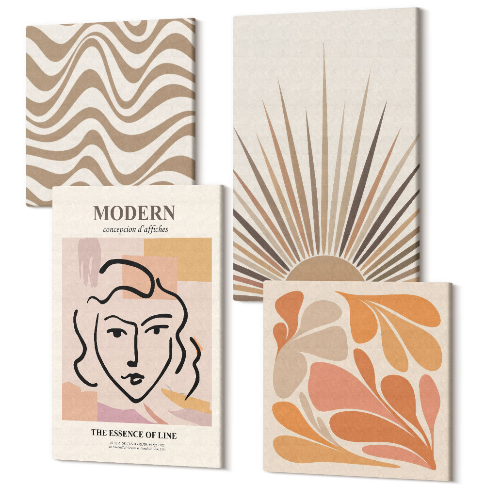 Sada obrazů kvadryptych Sun boho pastel abstraktní tvary plakát