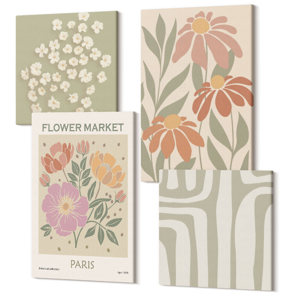 Sada obrazů na zeď kvadryptych Plakát botanických motivů Pařížský minimalismus