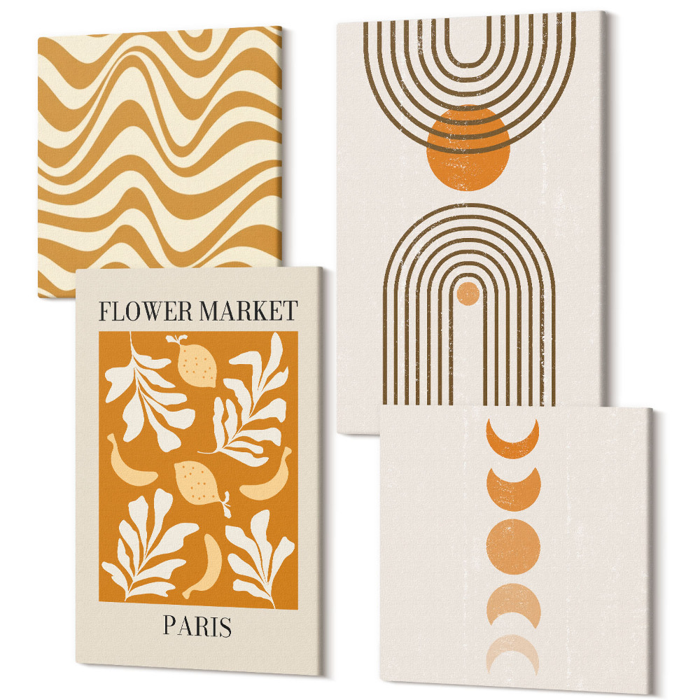 Sada obrazů na zeď kvadryptych Módní plakáty s květinovými a geometrickými vzory