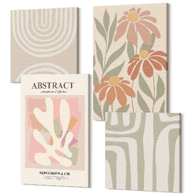 Sada 4 obrazů Abstraktní tvary s rostlinnými motivy v pastelech