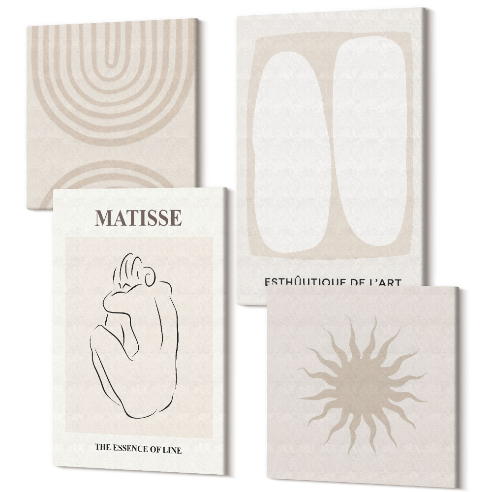 Sada obrazů na zeď kvadryptych Stylové linie a minimalistické tvary v neutrálních tónech