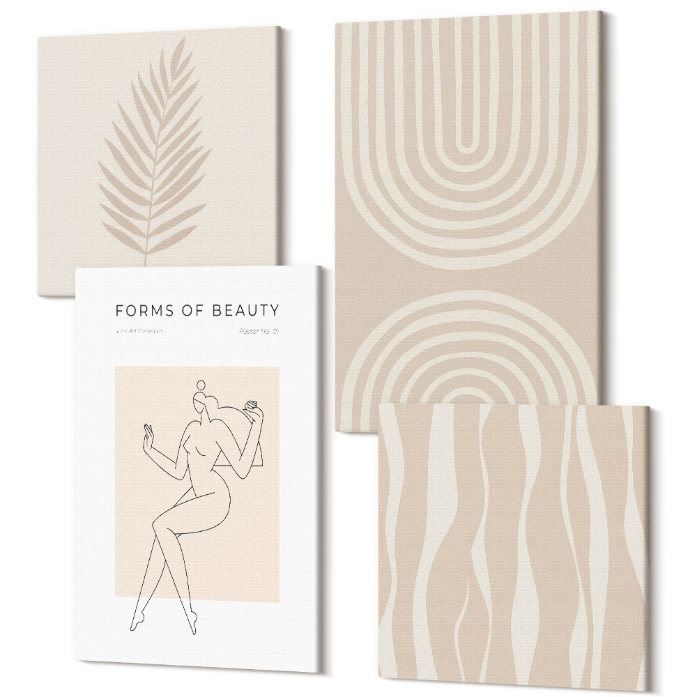 Sada obrazů na zeď kvadryptych Abstraktní vzory jemné boho dekorace