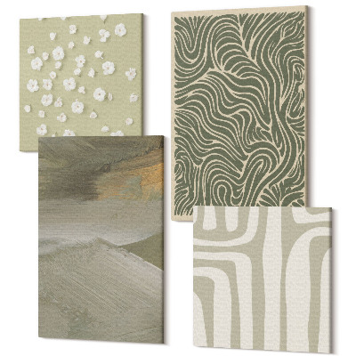 Sada obrazů na zeď kvadryptych Vlnité a abstraktní vzory s boho květy