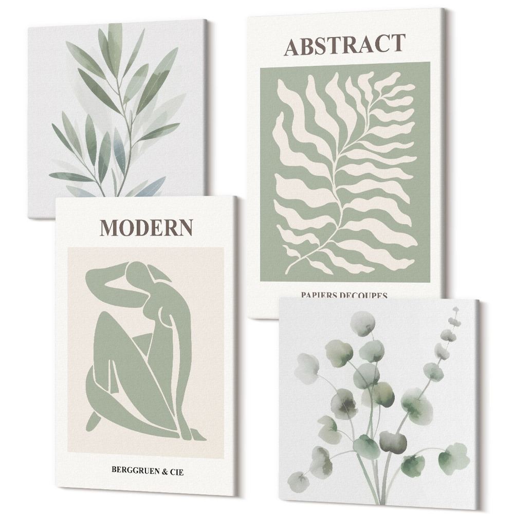 Sada obrazů kvadryptych Matisse design akvarel boho rostliny