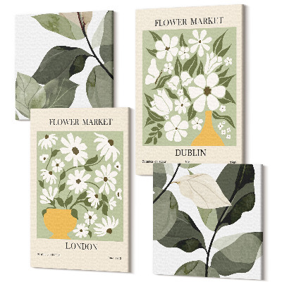 Sada obrazů kvadryptych Květinové vzory Londýn a Dublin jemné listy
