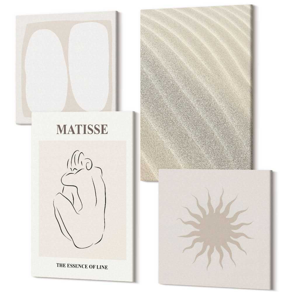 Sada obrazů na zeď kvadryptych Minimalistické pískové vlny a vzory Matisse