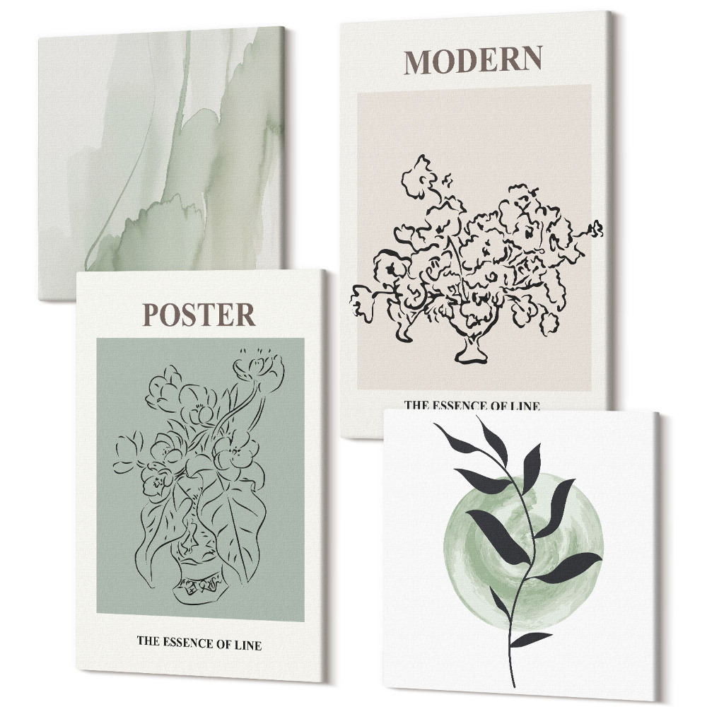 Sada obrazů kvadryptych Květiny ve váze v moderním a minimalistickém stylu