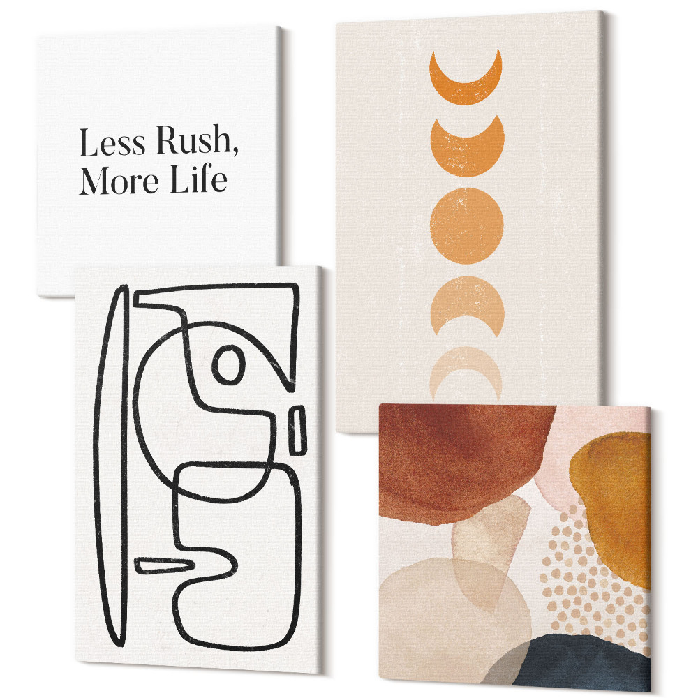 Sada 4 obrazů Abstraktní tvary a barvy módní dekorace