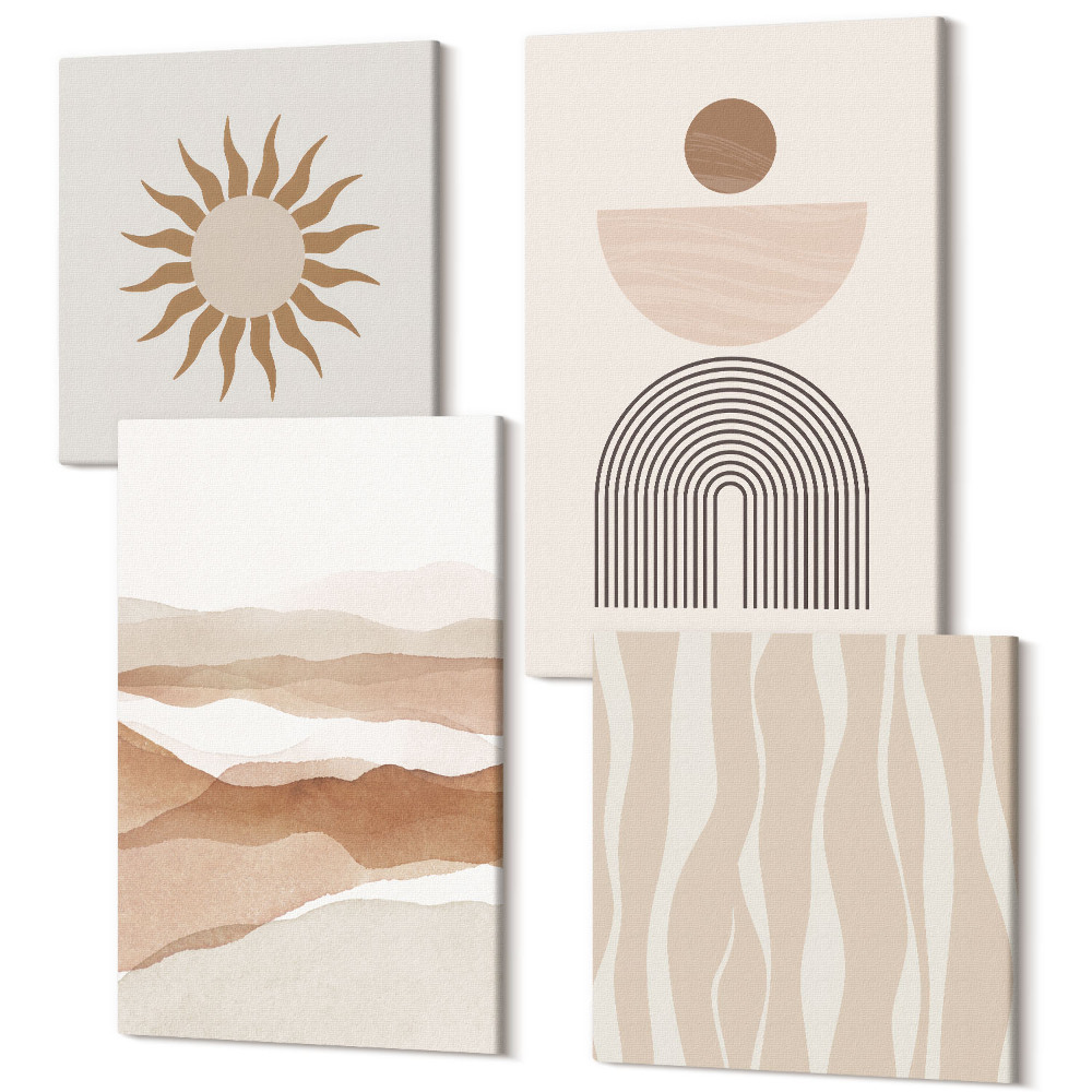 Sada 4 obrazů Abstraktní krajina, přírodní tvary a geometrie