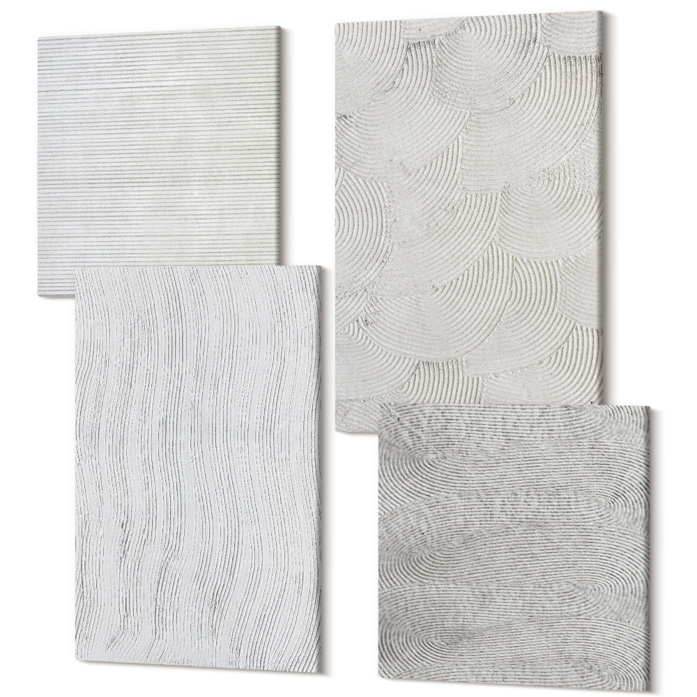 Sada obrazů na zeď kvadryptych Vzory v písku, lineární geometrické struktury