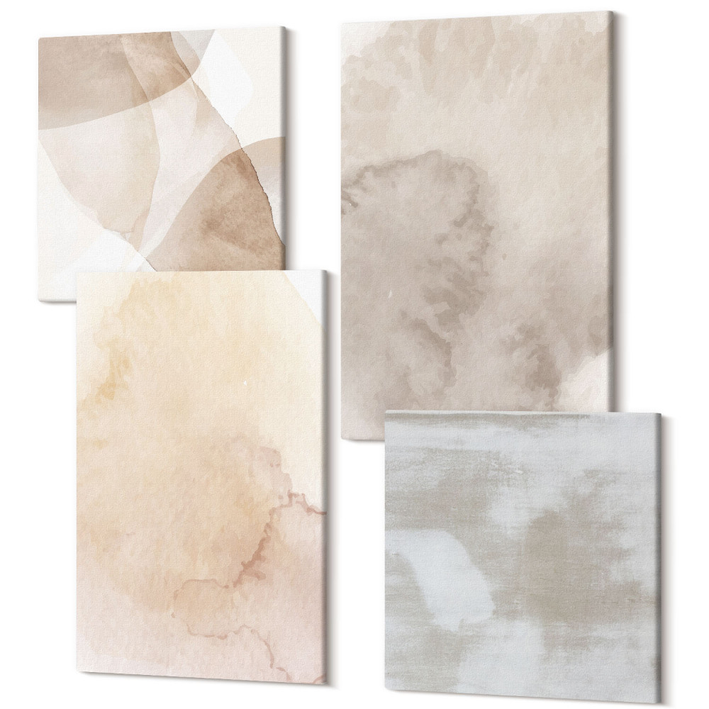 Sada obrazů na zeď kvadryptych Teplé akvarely na plátně s pastelovými texturami