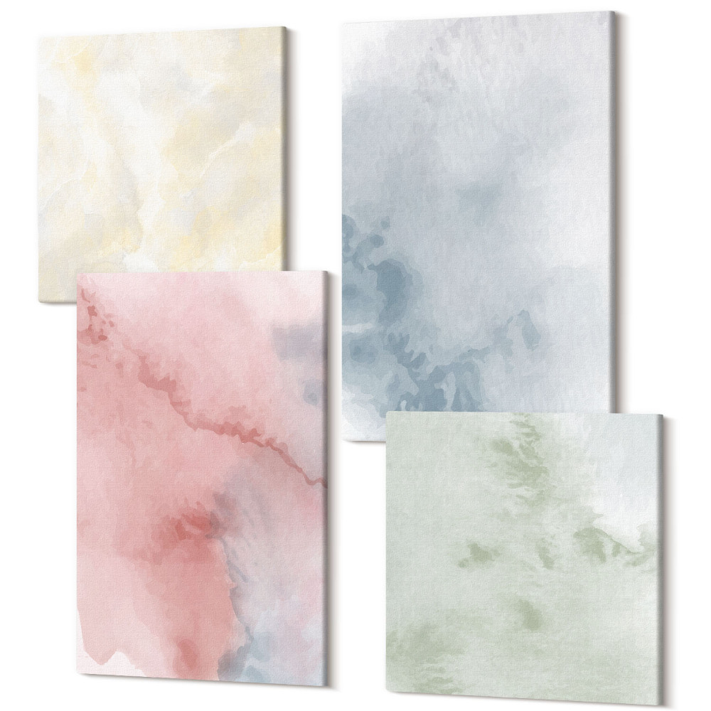 Sada obrazů na zeď kvadryptych Pastelové struktury barevné akvarely na plátně