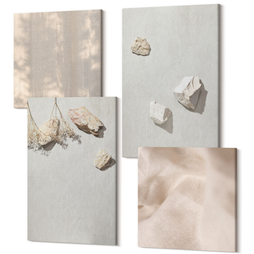 Sada 4 obrazů Boho beach stones minimalistické dekorace
