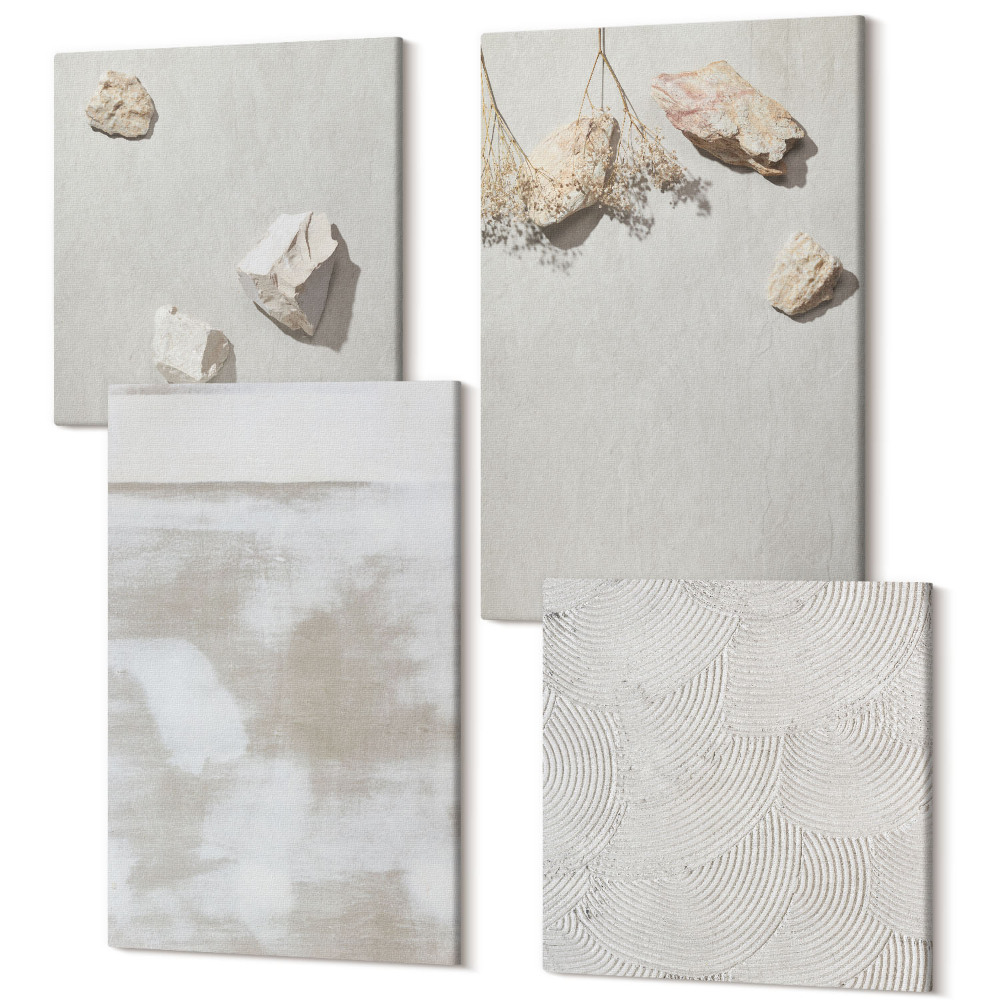 Sada obrazů kvadryptych Písek, kameny a opotřebované textury boho styl