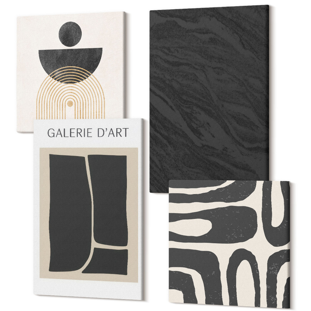 Sada obrazů kvadryptych Abstraktní formy a tmavý mramor