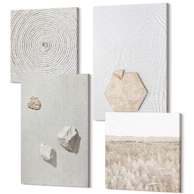 Sada obrazů na zeď kvadryptych Lehké textury na písku, jemný boho styl