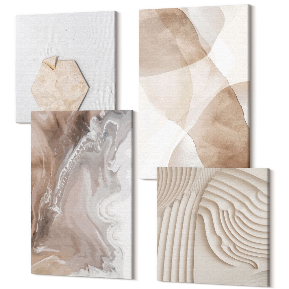 Sada obrazů kvadryptych Abstraktní tvary malované struktury v pastelových barvách