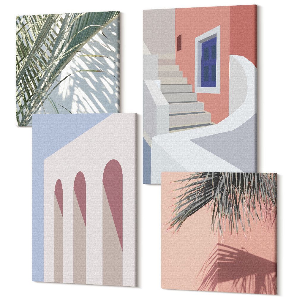 Sada 4 obrazů Ilustrace městské architektury v minimalistickém stylu