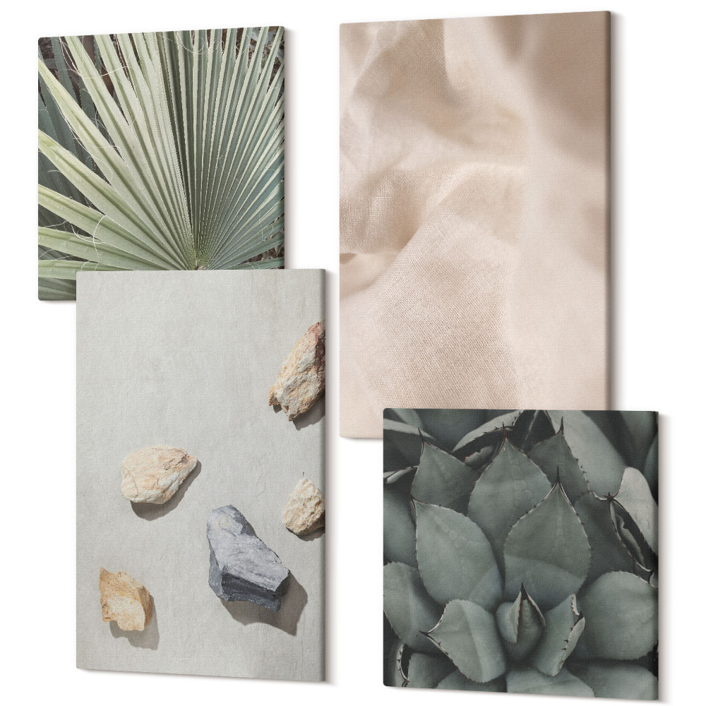 Sada obrazů kvadryptych Kameny, dřevo, tkanina, různé textury