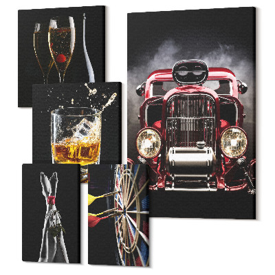 Sada 5 obrazů Stylové retro motivy s auty a nápoji
