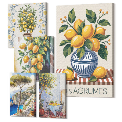 Sada 5 obrazů Citrusové inspirace ve středomořském stylu