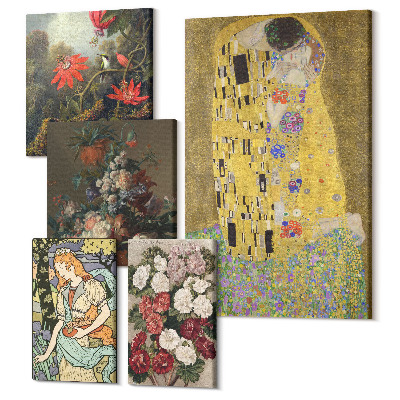 Sada obrazů pentaptych Květinové kompozice a romantické scény v umění