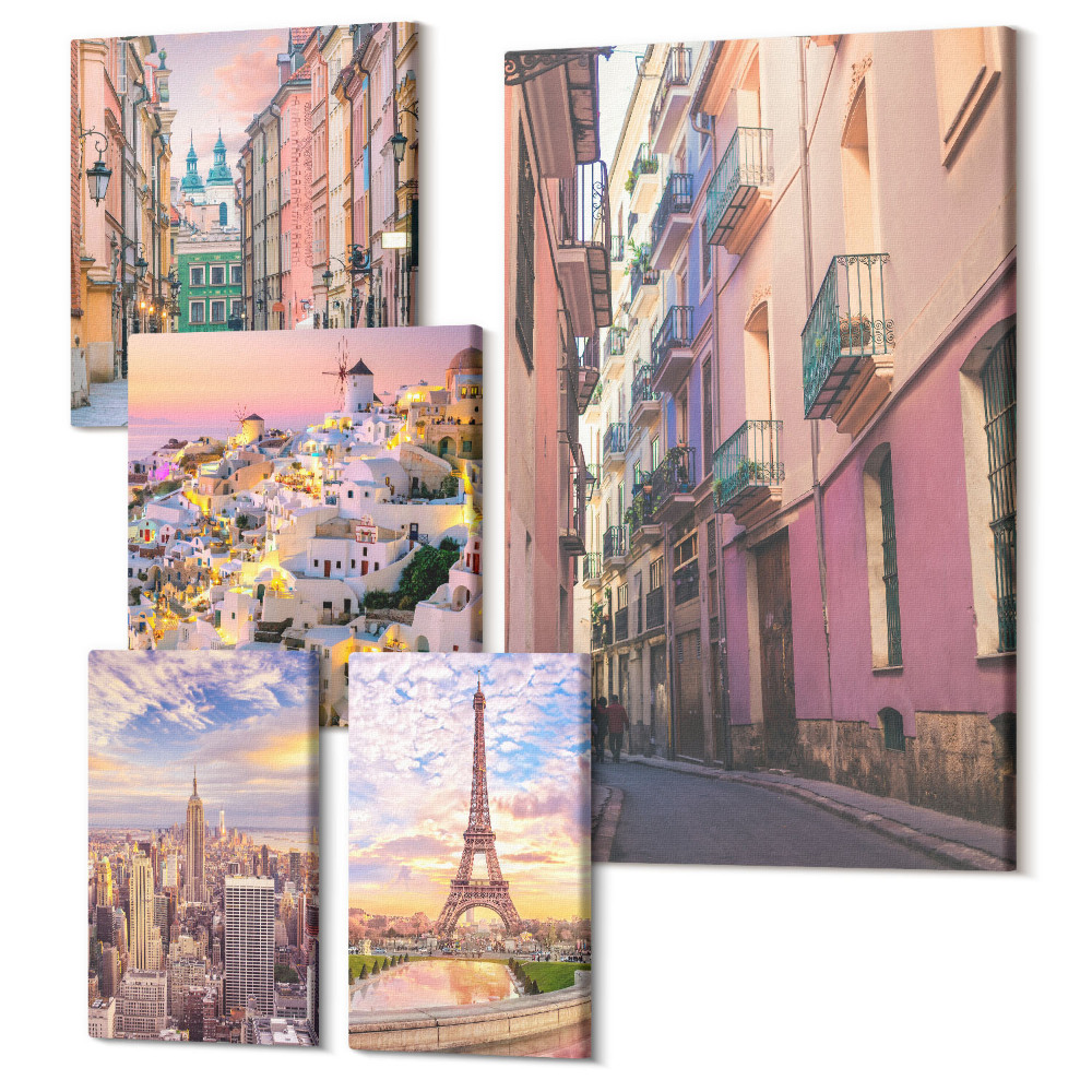 Sada obrazů na zeď pentaptych Okouzlující města a malebné evropské výhledy