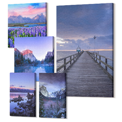 Sada 5 obrazů Horská a přímořská krajina s malebnými výhledy