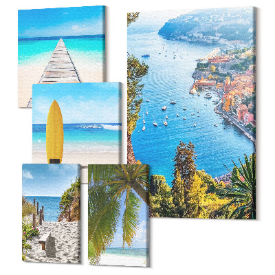 Sada obrazů pentaptych Pobřežní krajina s plážemi a tyrkysovými vodami