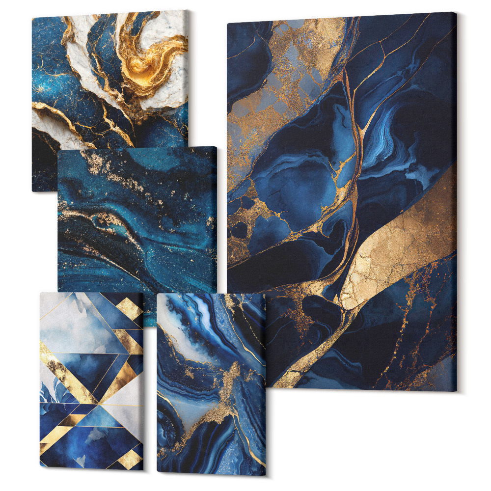 Sada obrazů pentaptych Abstraktní vzory v odstínech modré
