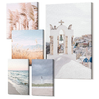 Sada 5 obrazů Stylové přímořské krajiny s architekturou a přírodou