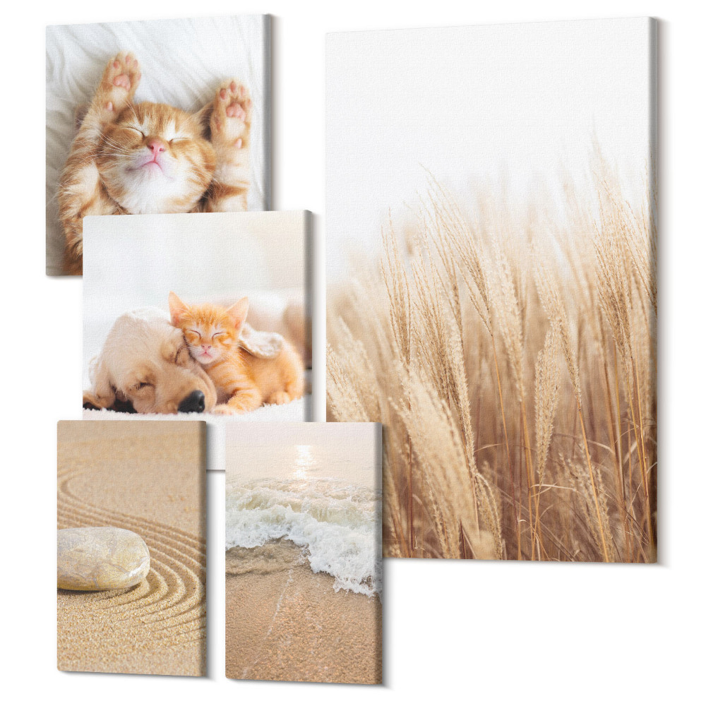 Sada obrazů na zeď pentaptych Okouzlující zvířata a přírodní krajiny v tlumené estetice