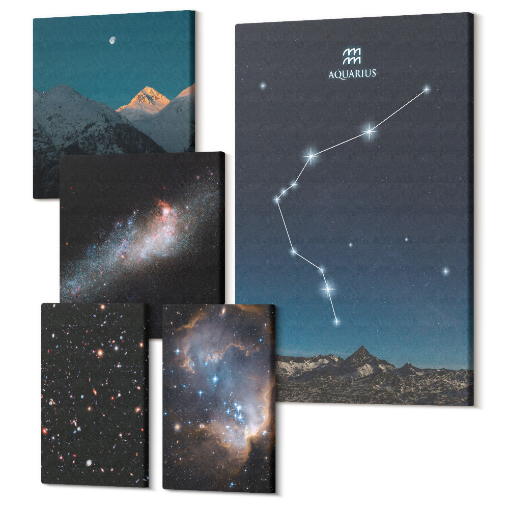 Sada 5 obrazů Kosmické krajiny galaxií a souhvězdí na noční obloze