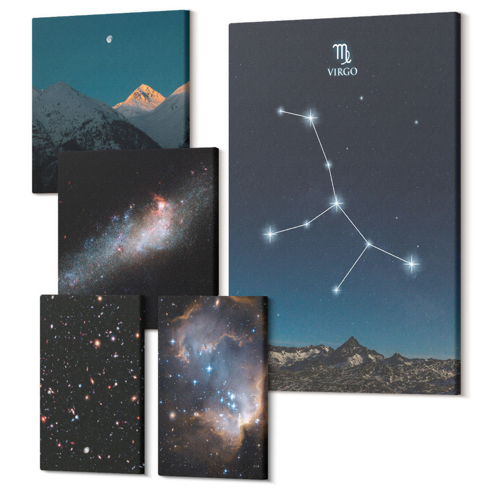 Sada obrazů pentaptych Vesmírné noční scenérie s hvězdami a souhvězdími