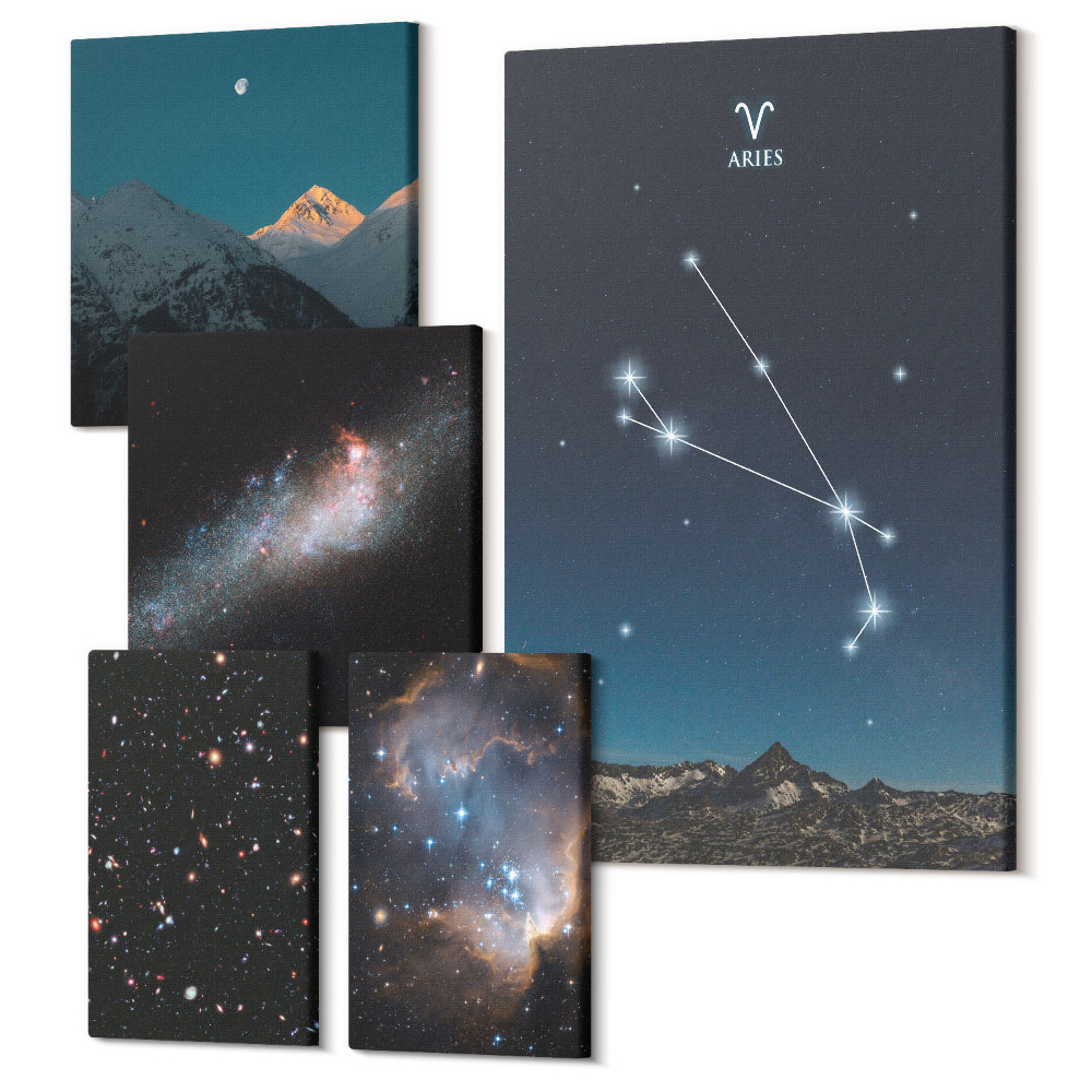 Sada obrazů pentaptych Kosmické pohledy na souhvězdí a galaxie noční oblohy