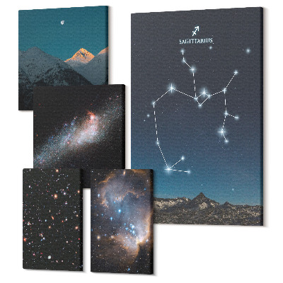 Sada 5 obrazů Vesmírné krajiny se souhvězdími a galaxiemi