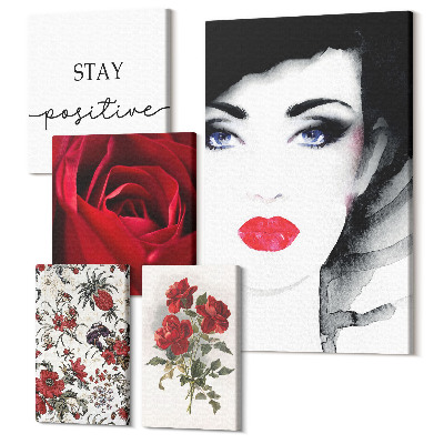 Sada obrazů pentaptych Ženské portréty a vintage květinové motivy