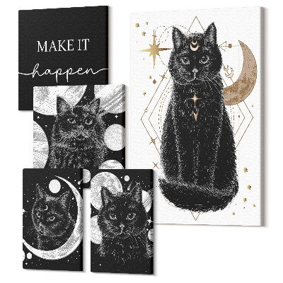 Sada 5 obrazů Černé boho kočky s vesmírnými motivy