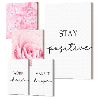 Sada 5 obrazů Motivační citáty s růžovými květy pro domácí dekoraci