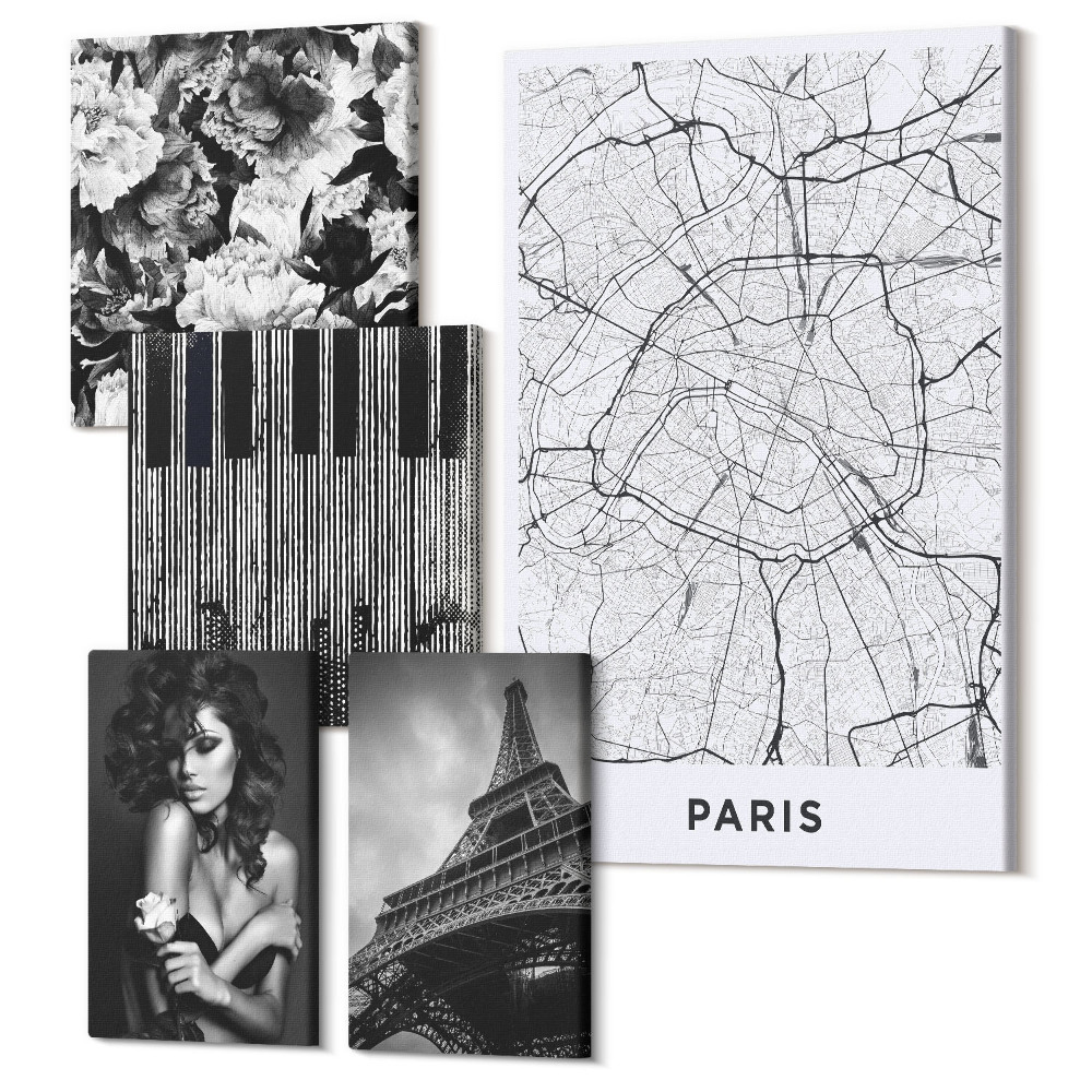 Sada 5 obrazů Pařížský styl elegantní motivy a městská architektura