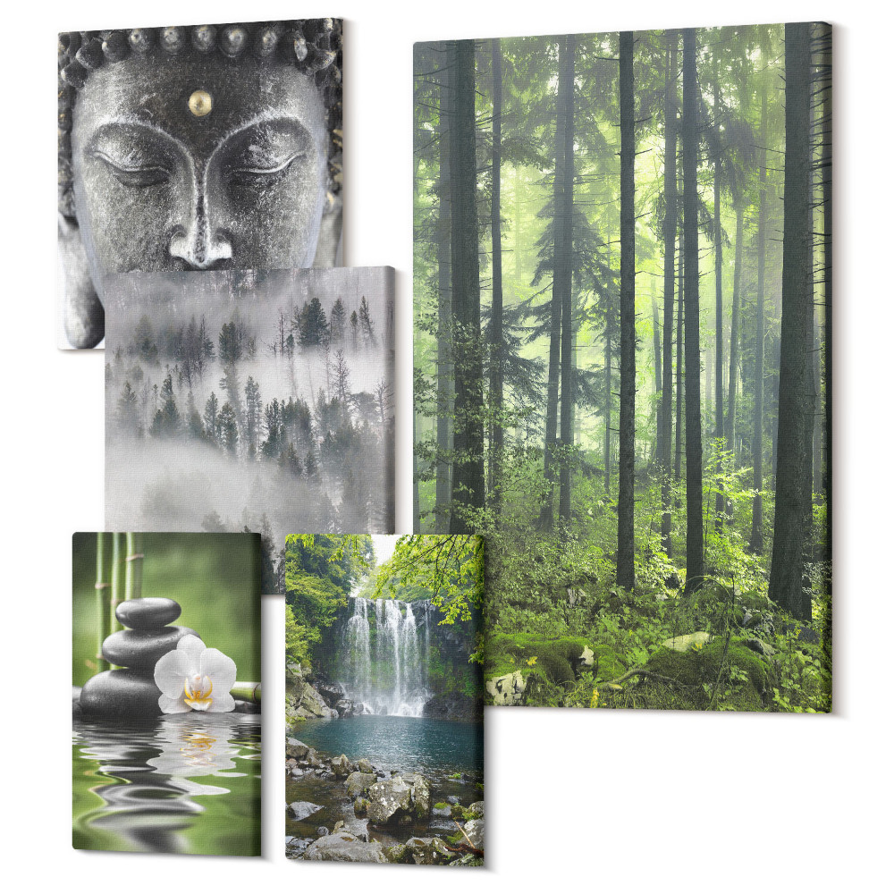 Sada 5 obrazů Relaxační přírodní motivy se zenovými prvky a vodopády