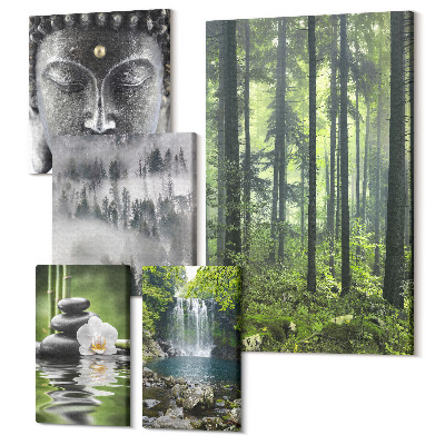 Sada 5 obrazů Relaxační přírodní motivy se zenovými prvky a vodopády