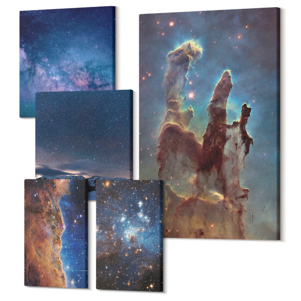 Sada 5 obrazů Kosmické krajiny galaxií a mlhovin na noční obloze